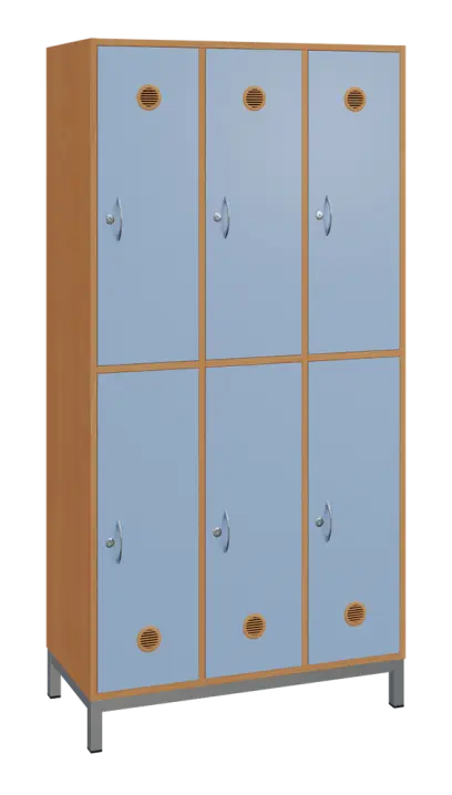 SBS-2233 šatní skříň 6-boxová, 1800x900x400 mm, kovové nohy, korpus buk royal, dvířka blankyt